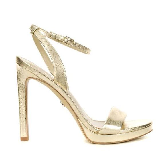 Sam Edelman Jade Strappy Heel in Gold Leaf Platinum I0175L2701 US 10 M NEW NWT - Picture 2 of 6